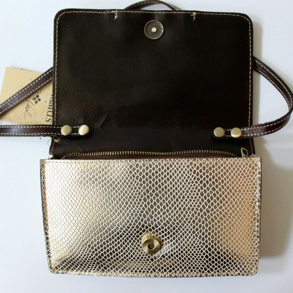 Patricia Nash Gold Metallic Python Apricale Crossbody Wristlet Clutch Bag Purse - Picture 8 of 12